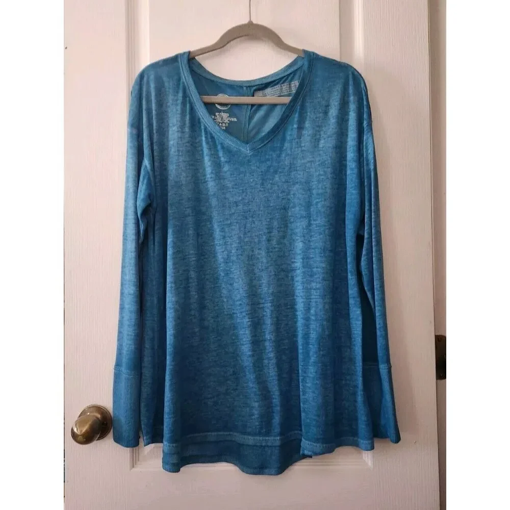 Maurices 24/7 Women's V-Neck Lightweight Sweater Long Sleeve Cotton Blue size L